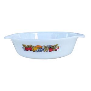 Vintage Anchor Hocking Fire King 438 Round Bowl Nature Fruit Harvest 1 qt Dish